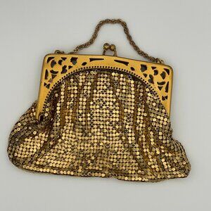 Whiting & Davis Vintage Art Deco Gold Tone Mesh Metal Evening Bag Purse